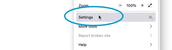 The location of the Settings menu item in the expanded Firefox menu
